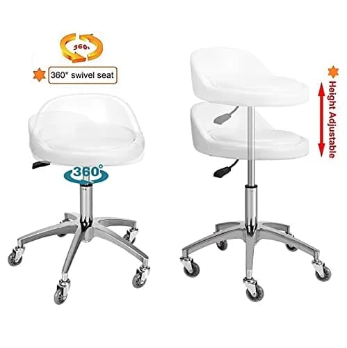 McDooFly White Heavy Duty Salon Stool with Back Support | 400lb Capacity, Adjustable Height, 17" Wide Seat thumbnail 7