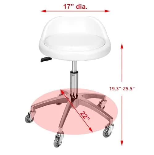 McDooFly White Heavy Duty Salon Stool with Back Support | 400lb Capacity, Adjustable Height, 17" Wide Seat thumbnail 3