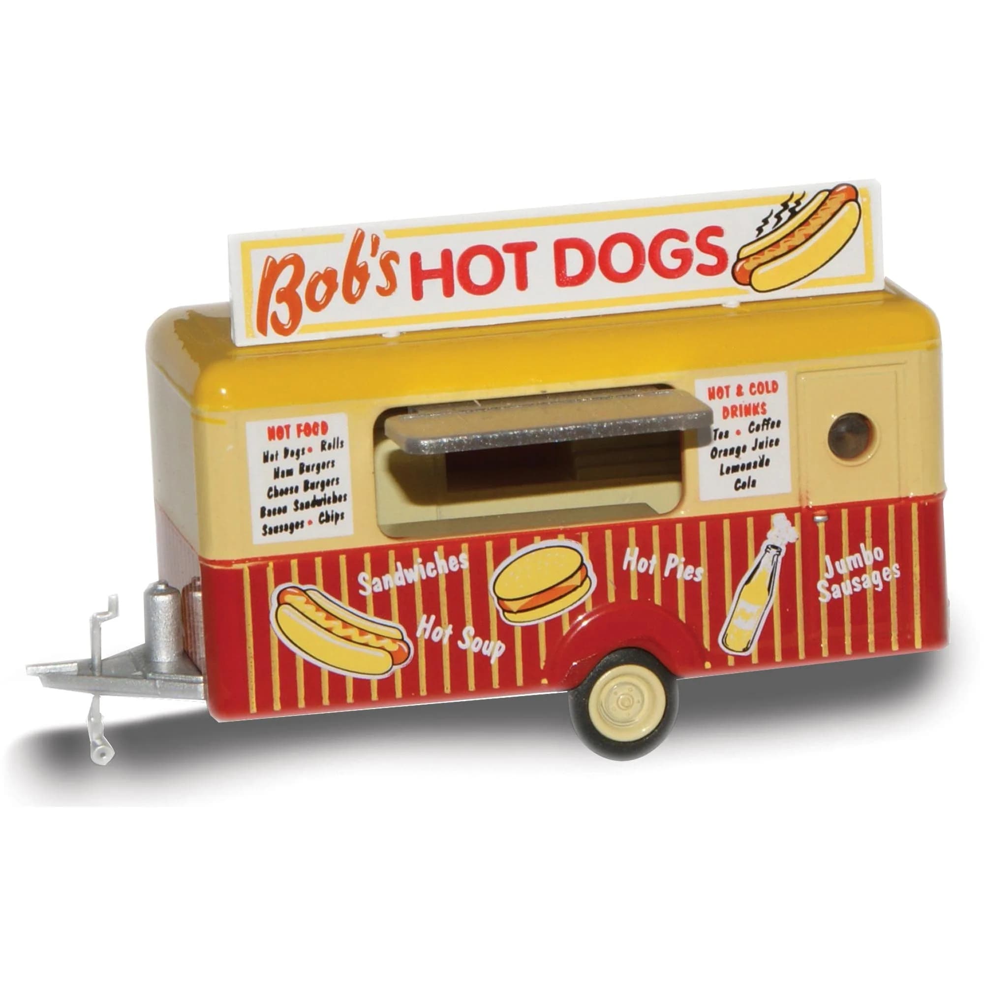 Oxford Diecast Bob's Hot Dogs Mobile Food Trailer 1:87 Scale Diecast Model | HO Food Vehicle, Yellow - main product image