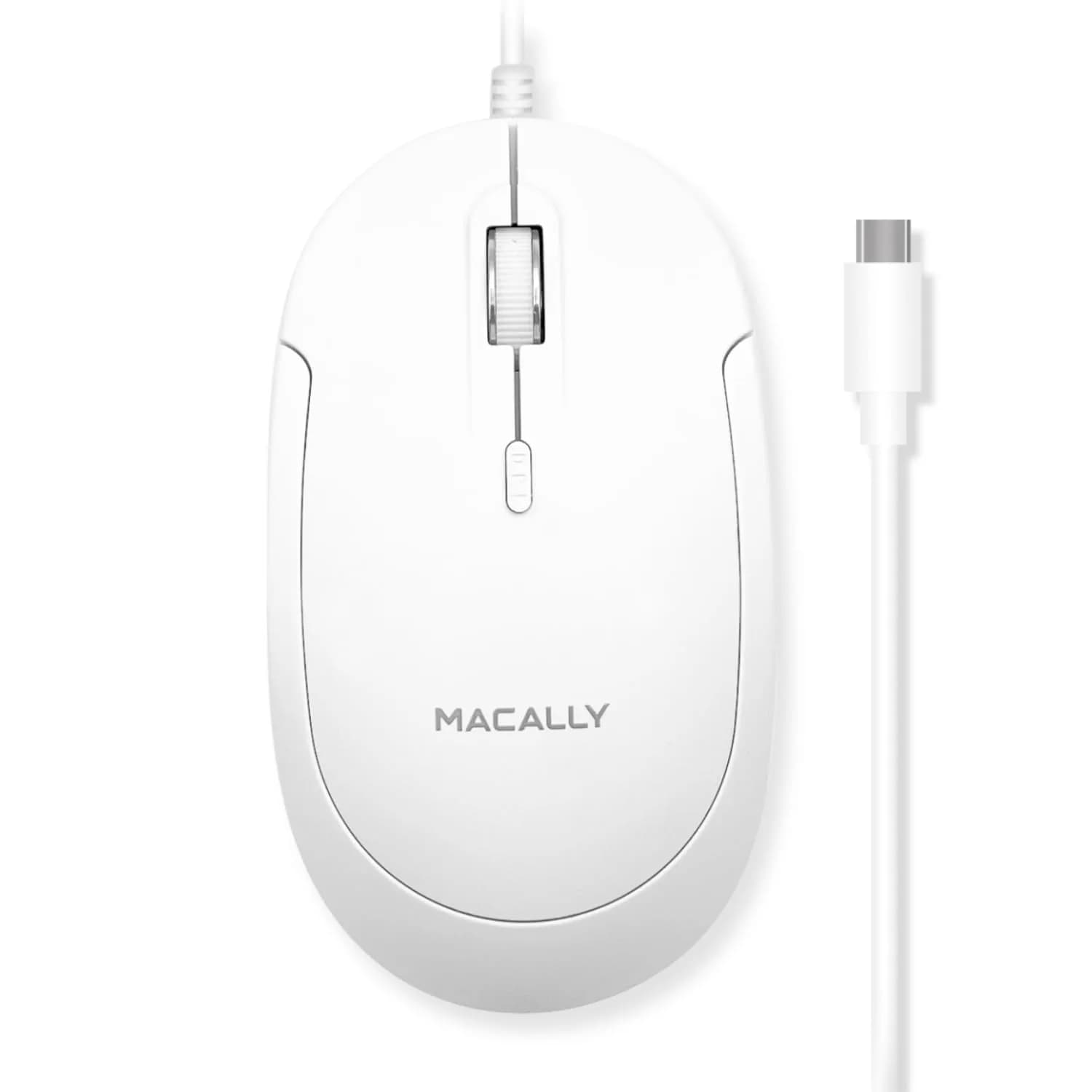 Macally USB Type C Mouse - Slim & Compact Design | Silent & DPI Switch for Mac & PC — All White