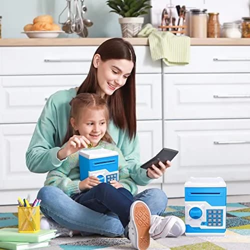 Vcertcpl ATM Piggy Bank for Boys Girls | Safe Coin Bank with Password, Large Capacity, Blue thumbnail 7