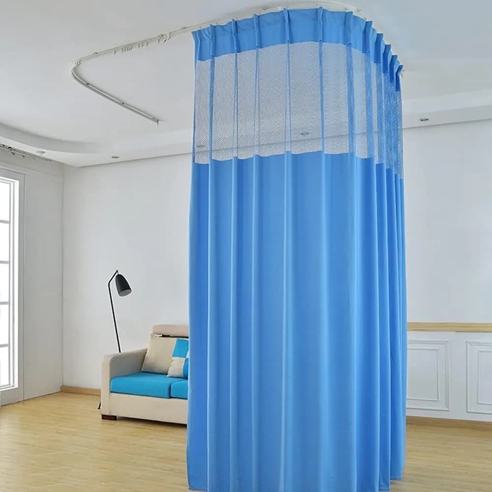 TTZ Hospital Curtain with Flat Hooks 156"W x 108"L | Flame Retardant Privacy Screen — Dark Blue / 60"W x 84"L