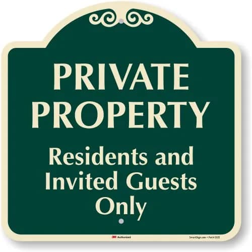 SmartSign 18" x 18" Residents and Invited Guests Designer Sign, Green/Ivory | Reflective Aluminum Sign for Safety & Privacy thumbnail 1