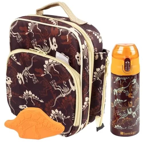 Bentology Kids Insulated Lunch Bag Set with Water Bottle and Hard Ice Pack - Dinosaur Theme, 10 x 8 x 3.5 inches thumbnail 1