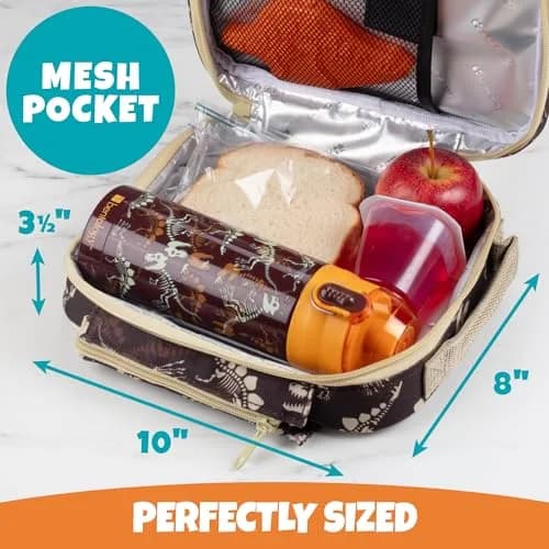 Bentology Kids Insulated Lunch Bag Set with Water Bottle and Hard Ice Pack - Dinosaur Theme, 10 x 8 x 3.5 inches thumbnail 5