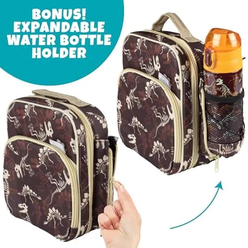 Bentology Kids Insulated Lunch Bag Set with Water Bottle and Hard Ice Pack - Dinosaur Theme, 10 x 8 x 3.5 inches thumbnail 6