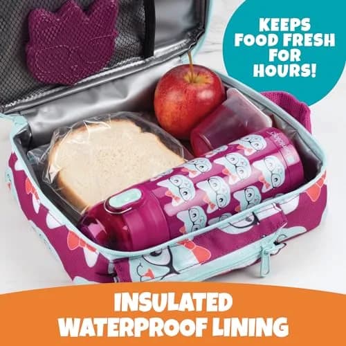 Bentology Kitty Cat Insulated Lunch Bag Set with Water Bottle & Ice Pack - 10 x 8 x 3.5 inches thumbnail 2