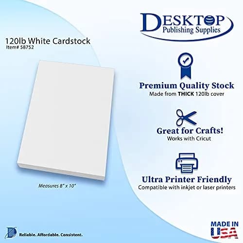 Desktop Publishing Supplies White 8" x 10" Cardstock | Heavy Weight 120lb Cover for Inkjet & Laser (15 Sheets) thumbnail 2