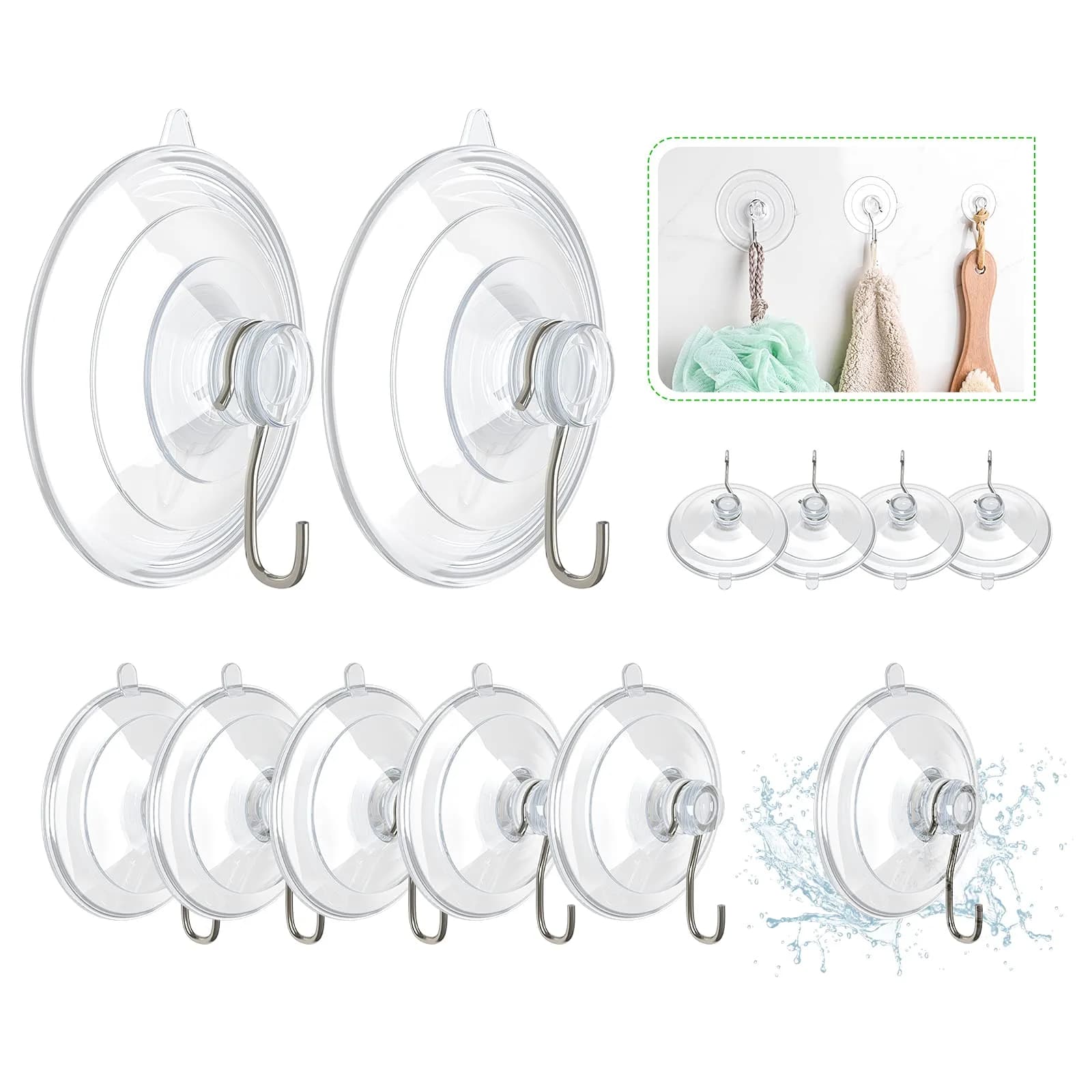 Hangerspace Suction Cup Hooks, 20 Pack | Clear PVC & Stainless Steel, Reusable, 1.77 Inch Diameter — Clear / Variety