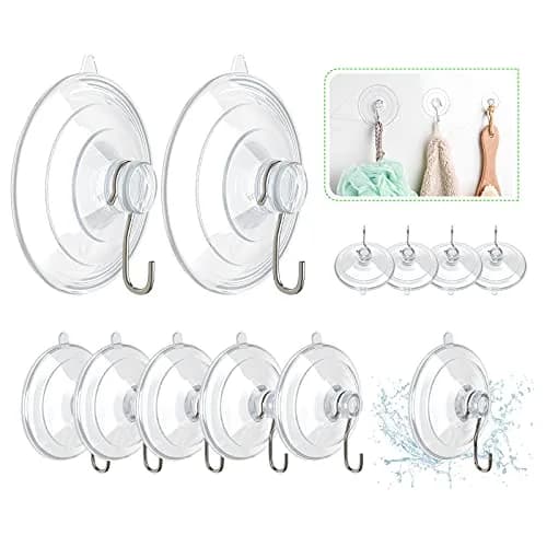 Hangerspace Suction Cup Hooks, 12 Pack | Clear PVC & Stainless Steel, Reusable, Waterproof, 2 Large, 6 Medium, 4 Small thumbnail 1