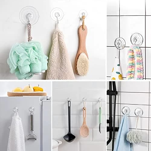 Hangerspace Suction Cup Hooks, 12 Pack | Clear PVC & Stainless Steel, Reusable, Waterproof, 2 Large, 6 Medium, 4 Small thumbnail 3