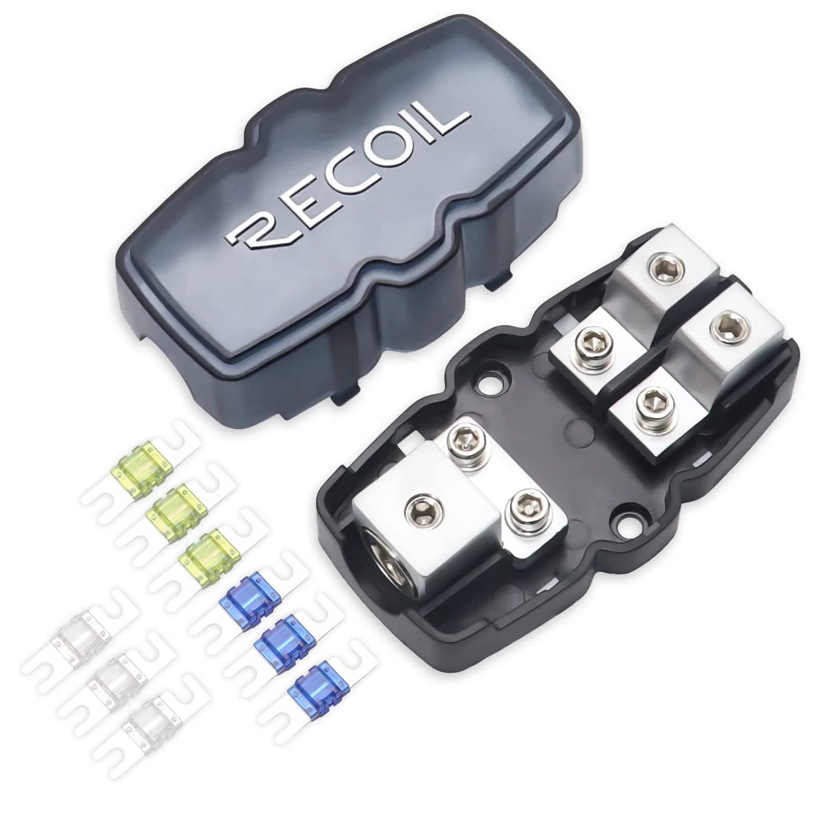 Recoil MFH12 2-Way Mini-ANL Fused Distribution Block 15.1cm (5.95in) | Max Power Transfer for Car Audio - main product image