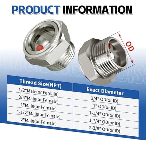 Boltigen 3/4" NPT Male Hex Head Stainless Steel Oil Sight Glass Liquid Level Gauge | 800 PSI Pressure Rated thumbnail 8