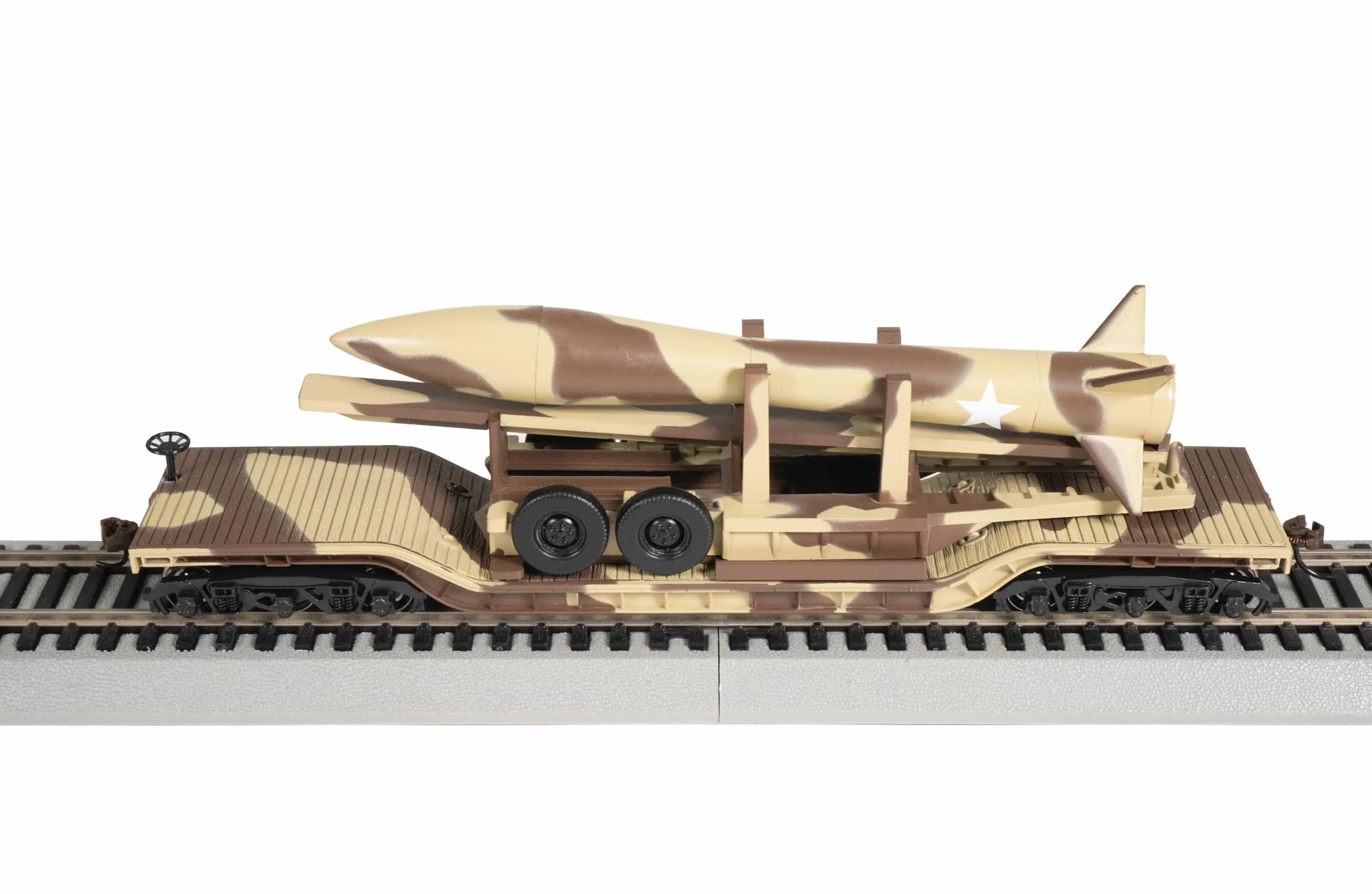 Bachmann Trains 52' Center Depressed Flat Car Camouflage - Missile HO Scale | Highly Detailed Painted Body with Precision Graphics