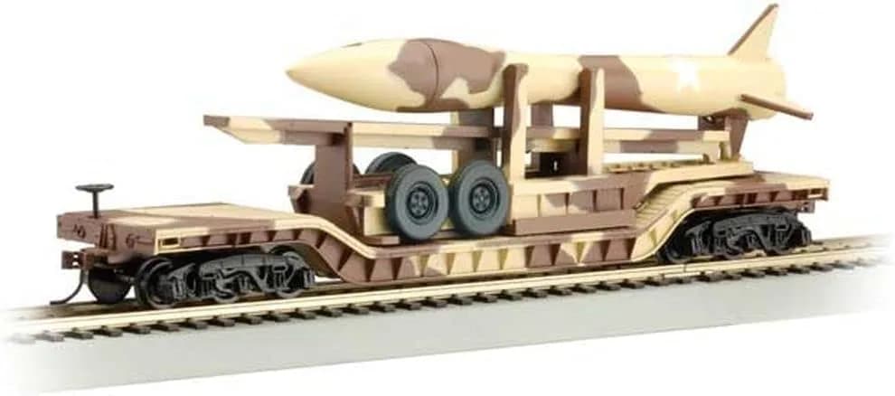 Bachmann Trains 52' Center Depressed Flat Car Camouflage - Missile HO Scale | Highly Detailed Painted Body with Precision Graphics thumbnail 3