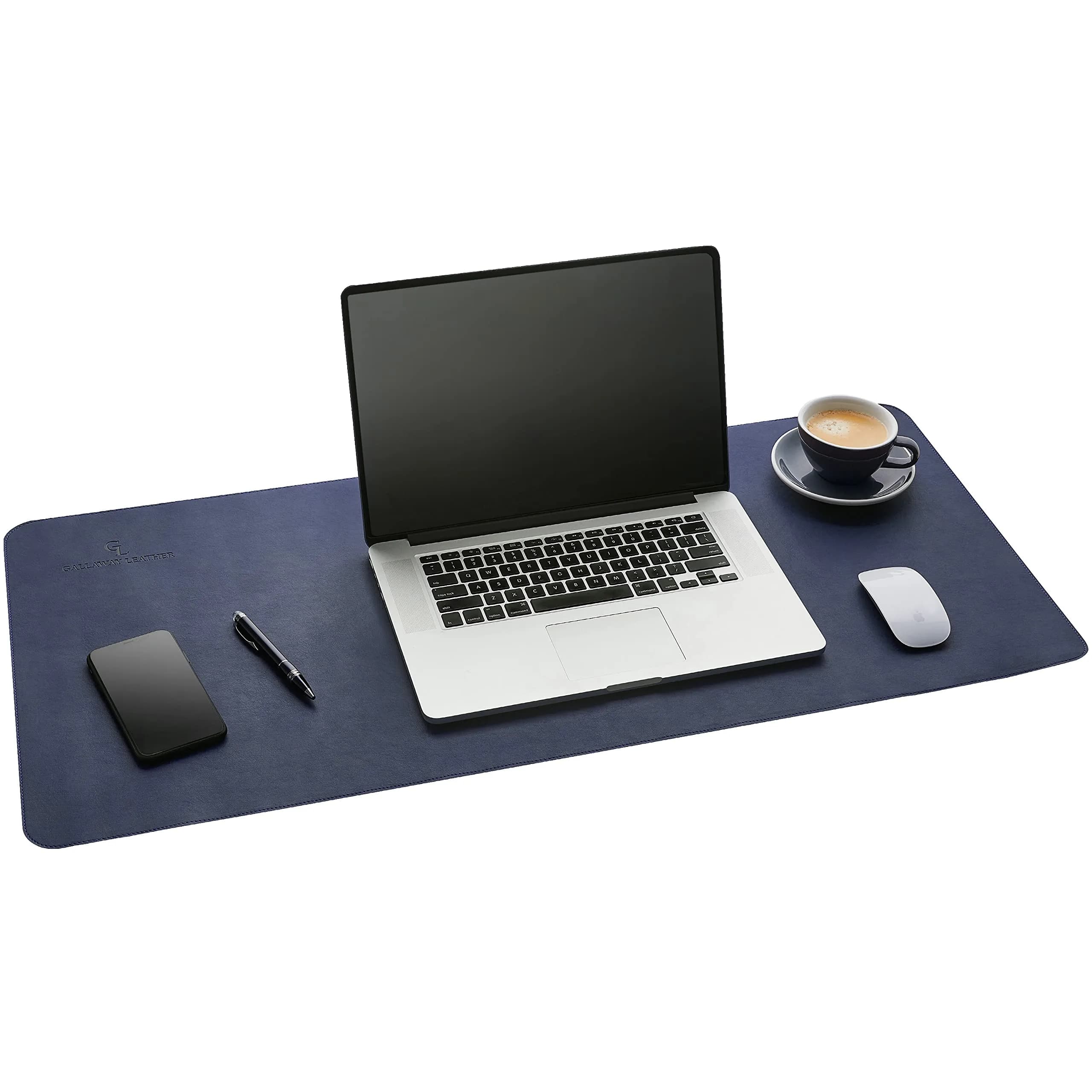 Gallaway Leather Desk Mat, Large 36" x 17" Black | Smooth PU Leather Writing Pad for Office & Home — Navy Blue / Large