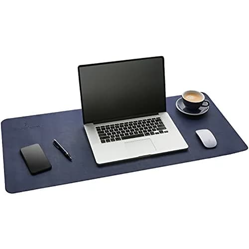 GALLAWAY LEATHER Large Navy Blue Desk Mat 36" x 17" | Elegant PU Leather Office Desk Cover thumbnail 1