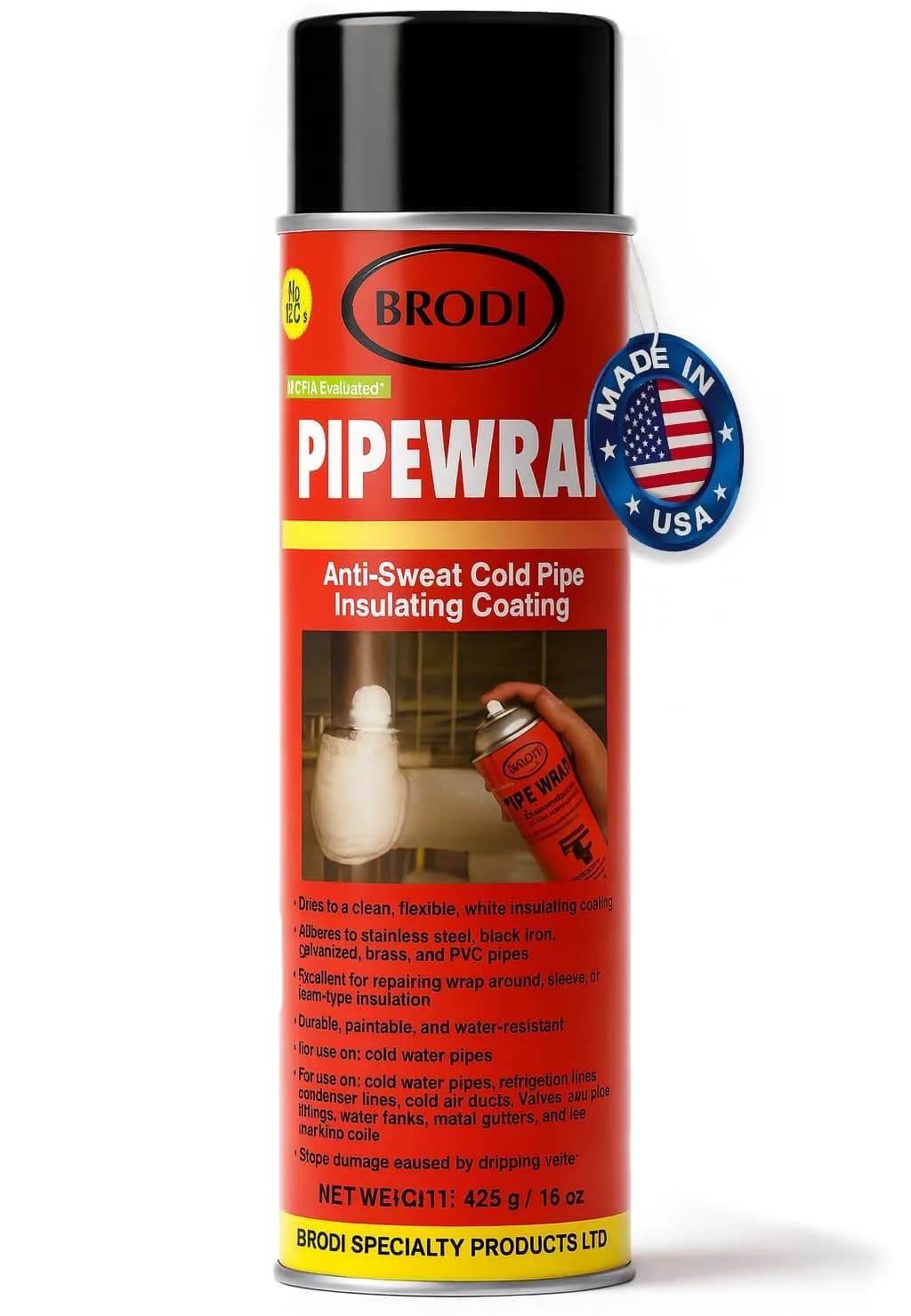 Brodi PipeWrap Spray Foam Insulation for Hard-to-Reach Areas, Fittings & Valves, Anti-Sweat Pipe Coating Spray, Stops Condensation Buildup & Prevents Dripping (15 Fl Oz / 444ml)