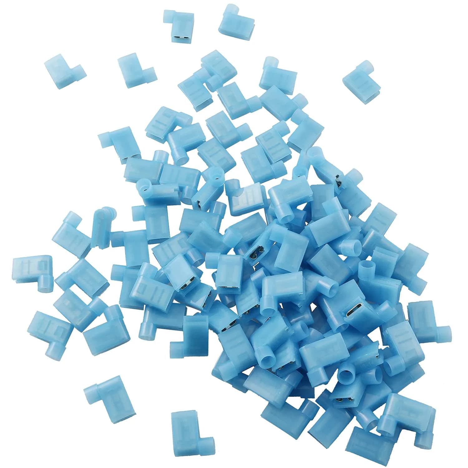Longdex Blue Flag Spade Connector 100PCS 16-14AWG (1.5-2.5 sq mm) | Right Angle L-Shape Crimp Terminal - main product image