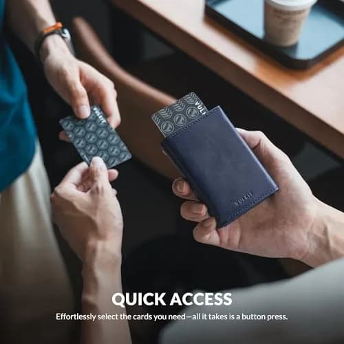 VULKIT RFID Blocking Card Holder Wallet with Coin Pocket & ID Window, Navy, 10 Cards Capacity thumbnail 3