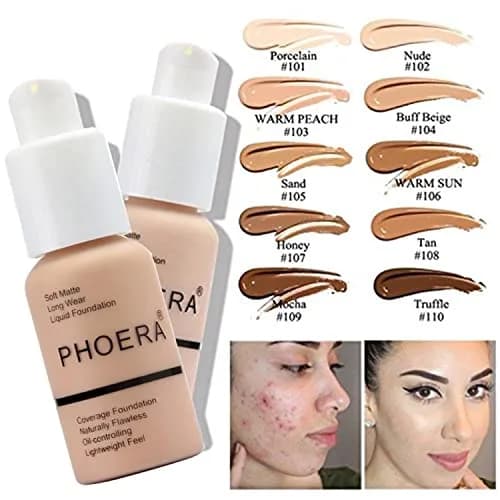 PHOERA Foundation & Primer Set with Kabuki Brushes & Sponges (Buff Beige + Sand) | Full Coverage Matte Finish thumbnail 2