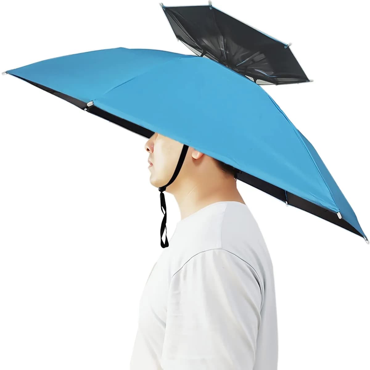 Bocampty Sky Blue Double Layer Umbrella Hat - Hands-Free UV Protection for Outdoors