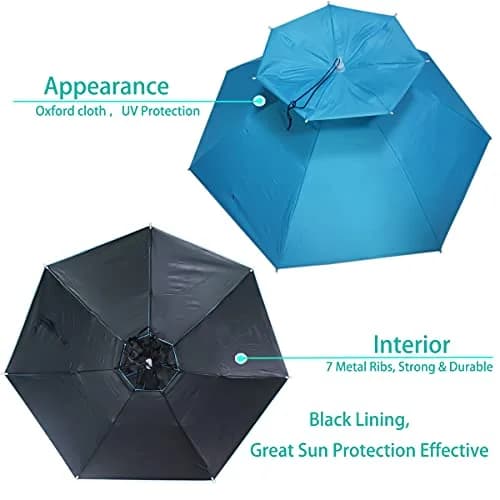 Bocampty Sky Blue Double Layer Umbrella Hat - Hands-Free UV Protection for Outdoors thumbnail 2