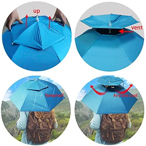 Bocampty Sky Blue Double Layer Umbrella Hat - Hands-Free UV Protection for Outdoors thumbnail 3