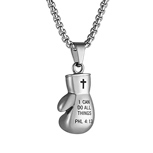 HZMAN Boxing Glove Bible Verse Pendant Necklace with Chain, 2.5cm Pendant, 22+2 Inch Chain thumbnail 1