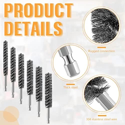 Geiserailie 6 Pcs Stainless Steel Bore Brush Set 0.8-1.9 cm | For Power Drills & Deburring thumbnail 3