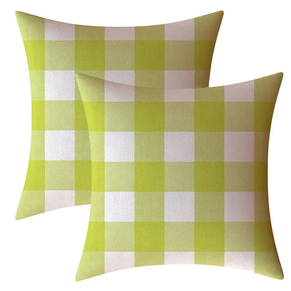 AHAHM Yellow and White Buffalo Check Plaid Throw Pillow Cover 45x45cm (18x18 Inch) Set of 2 | Farmhouse Decorative Cushion Case — Green / 20" x 20"