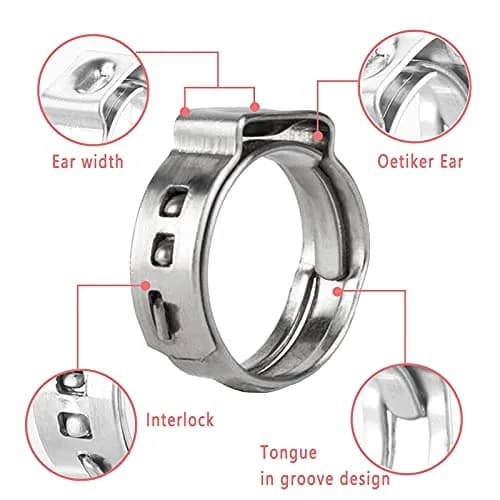 Alfykym Single Ear Hose Clamps Assortment Kit 6mm-28.5mm (131 Pcs) | Stainless Steel Cinch Rings with Pincer thumbnail 4