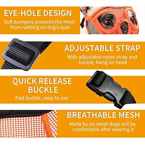 BARKLESS Short Snout Muzzle for French Bulldog, Shih Tzu, Soft Mesh, 18-20.5in | Breathable, Adjustable, Safe thumbnail 7