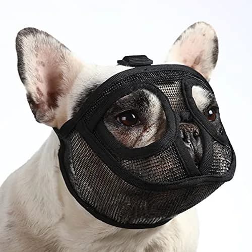 BARKLESS Short Snout Muzzle for French Bulldog, Shih Tzu, Soft Mesh Muzzle - Small (Head 15-17.5in / 38-45cm) thumbnail 1