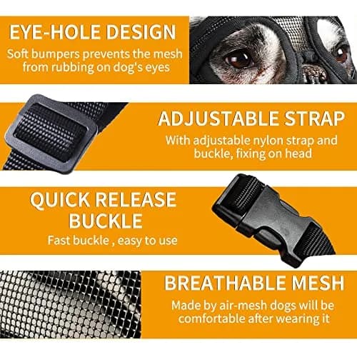 BARKLESS Short Snout Muzzle for French Bulldog, Shih Tzu, Soft Mesh Muzzle - Small (Head 15-17.5in / 38-45cm) thumbnail 7