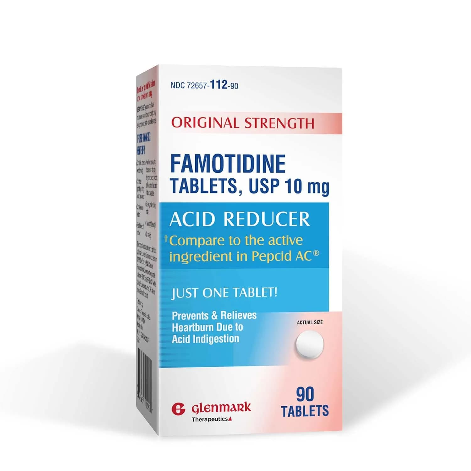 Glenmark Therapeutics Famotidine Tablets 10 mg | Acid Reducer for Heartburn Relief, 90 Count - main product image
