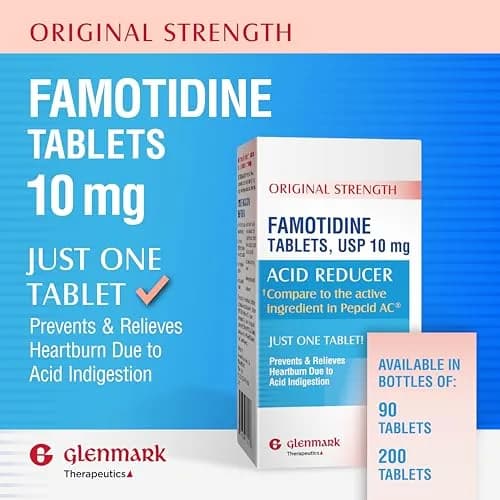 Glenmark Therapeutics Famotidine Tablets 10 mg | Acid Reducer for Heartburn Relief, 90 Count thumbnail 4