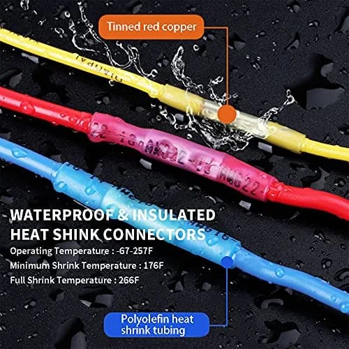 Qizpcer Red Heat Shrink Butt Connectors 22-16 AWG (100 Pcs) | Waterproof Marine Grade Crimp Wire Splices thumbnail 5
