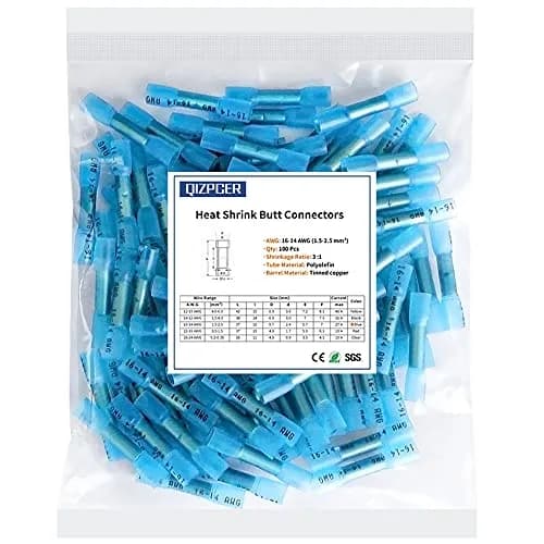 Qizpcer Blue Heat Shrink Butt Connectors 100 Pcs | 16-14 AWG Waterproof Electrical Crimp Wire Splice for Marine, Cable, Wiring thumbnail 1