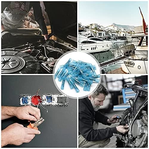 Qizpcer Blue Heat Shrink Butt Connectors 100 Pcs | 16-14 AWG Waterproof Electrical Crimp Wire Splice for Marine, Cable, Wiring thumbnail 6
