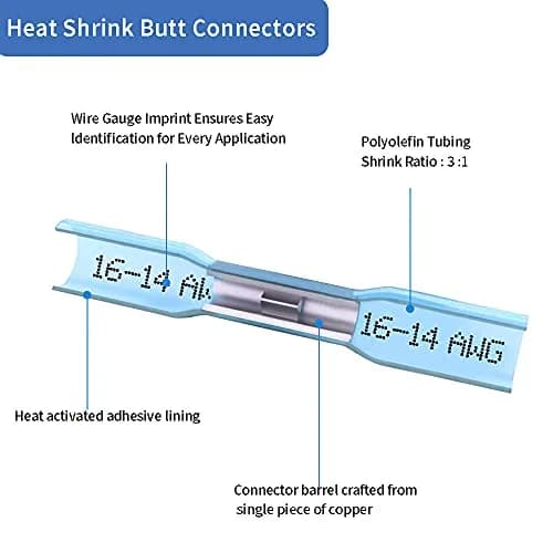 Qizpcer Blue Heat Shrink Butt Connectors 100 Pcs | 16-14 AWG Waterproof Electrical Crimp Wire Splice for Marine, Cable, Wiring thumbnail 3