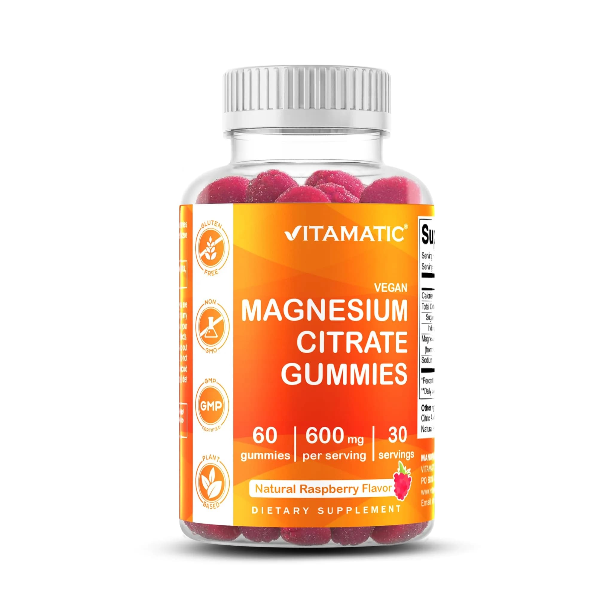 Vitamatic Magnesium Citrate Gummies 600 mg | Vegan Raspberry Flavor | 60 Gummies - main product image