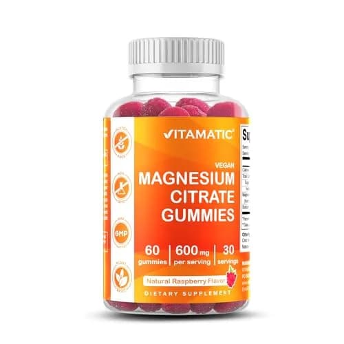 Vitamatic Magnesium Citrate Gummies 600 mg | Vegan Raspberry Flavor | 60 Gummies thumbnail 1