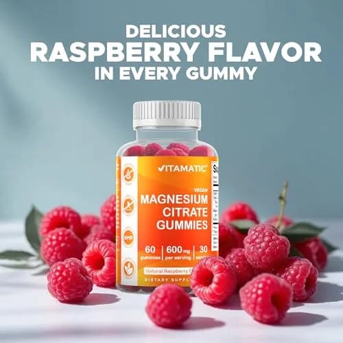 Vitamatic Magnesium Citrate Gummies 600 mg | Vegan Raspberry Flavor | 60 Gummies thumbnail 5