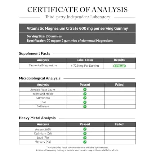 Vitamatic Magnesium Citrate Gummies 600 mg | Vegan Raspberry Flavor | 60 Gummies thumbnail 3