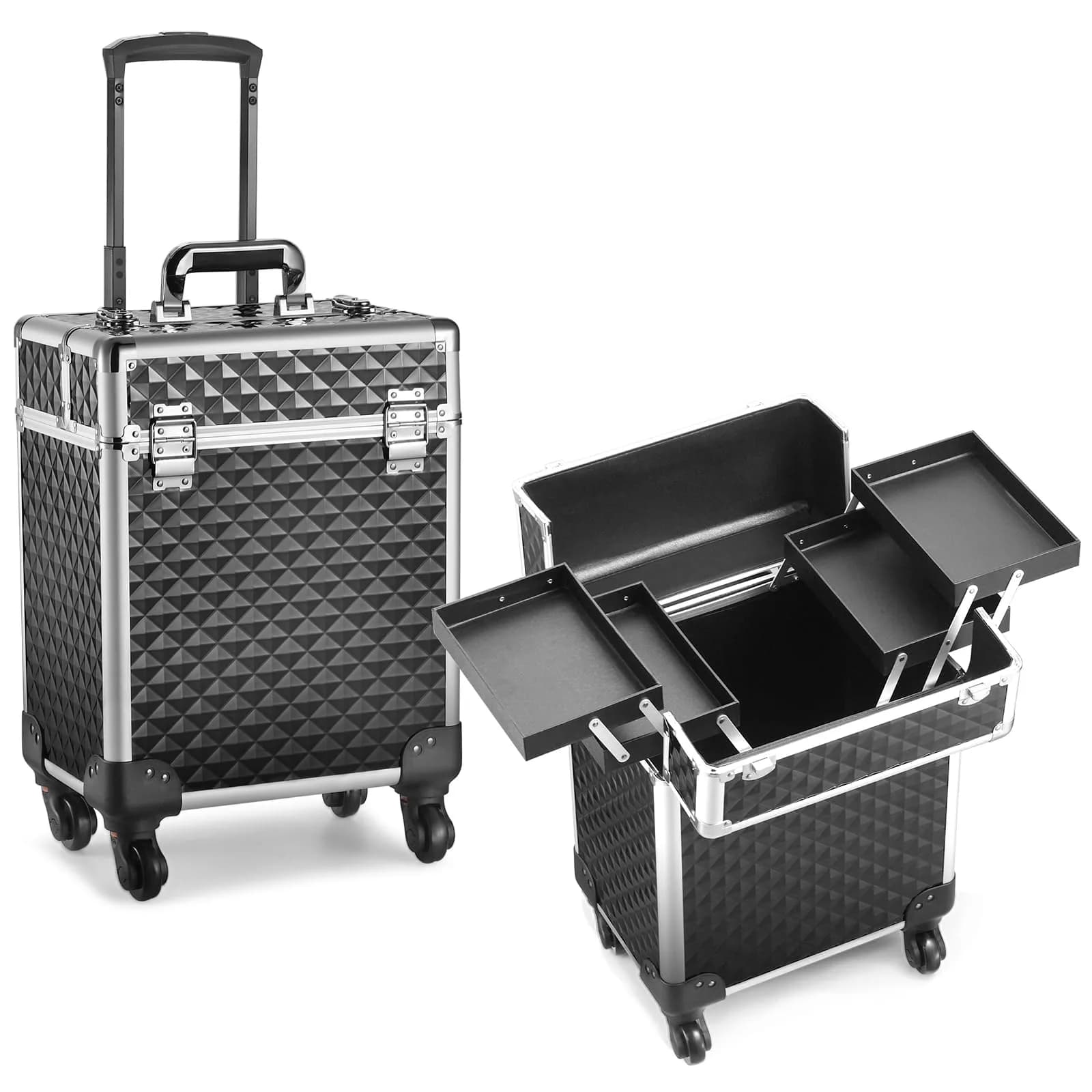 Mecucasi Large Cosmetic Trolley Case with Keys | Aluminum Makeup Organizer for Hairstylist & Salon (92.96cm x 34.04cm x 24.13cm) - main product image