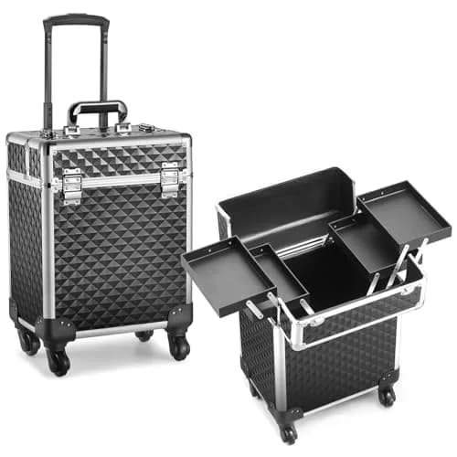 Mecucasi Large Cosmetic Trolley Case with Keys | Aluminum Makeup Organizer for Hairstylist & Salon (92.96cm x 34.04cm x 24.13cm) thumbnail 1