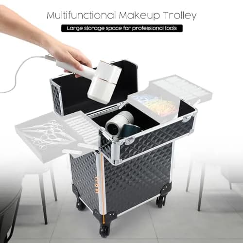 Mecucasi Large Cosmetic Trolley Case with Keys | Aluminum Makeup Organizer for Hairstylist & Salon (92.96cm x 34.04cm x 24.13cm) thumbnail 4