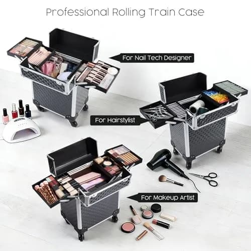 Mecucasi Large Cosmetic Trolley Case with Keys | Aluminum Makeup Organizer for Hairstylist & Salon (92.96cm x 34.04cm x 24.13cm) thumbnail 5