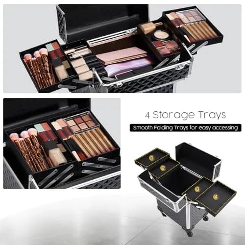 Mecucasi Large Cosmetic Trolley Case with Keys | Aluminum Makeup Organizer for Hairstylist & Salon (92.96cm x 34.04cm x 24.13cm) thumbnail 3